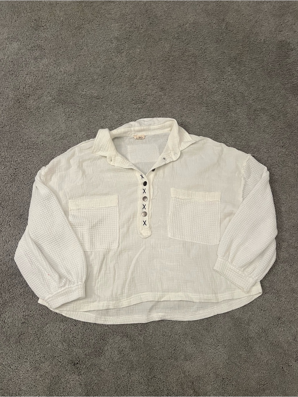 POL White Textured Gauze Shirt